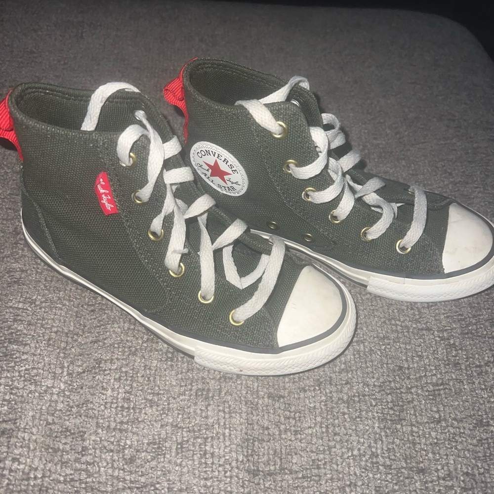 Converse High-Tops in Olive and Scarlet